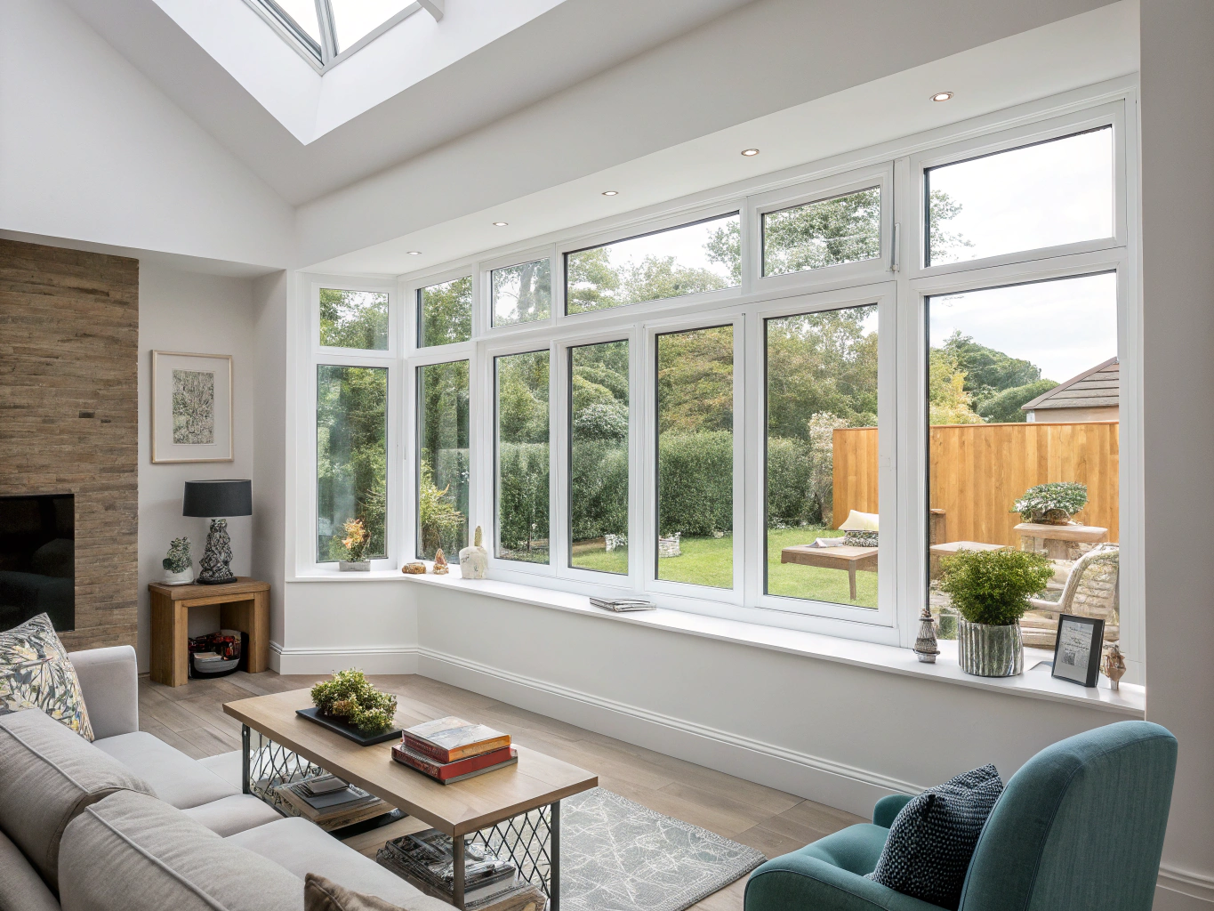 Fitted brand new white UPVC window frame with double glazing in a Stockport home